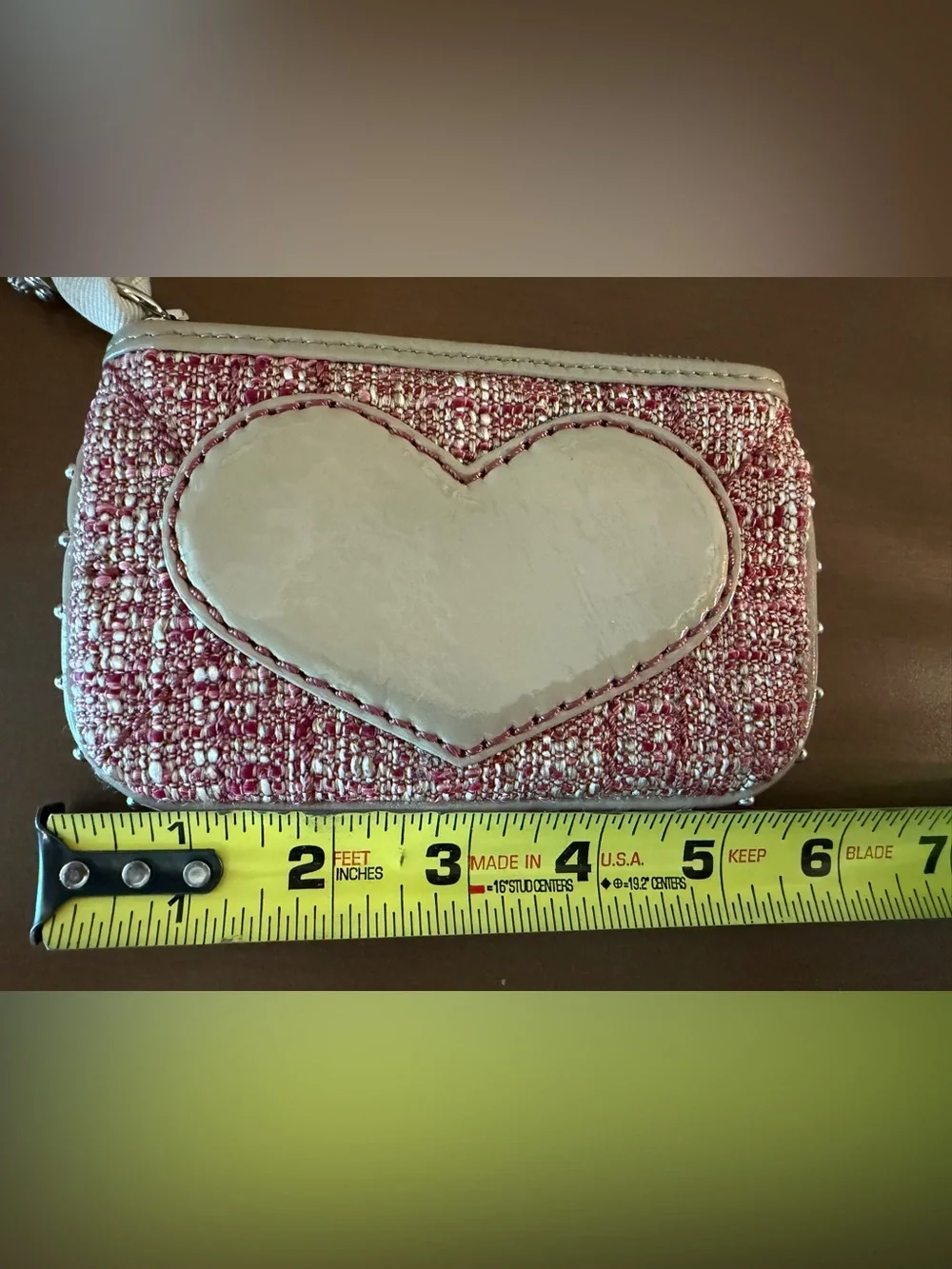 Brighton Pink Tweed Heart Wristlet Pouch